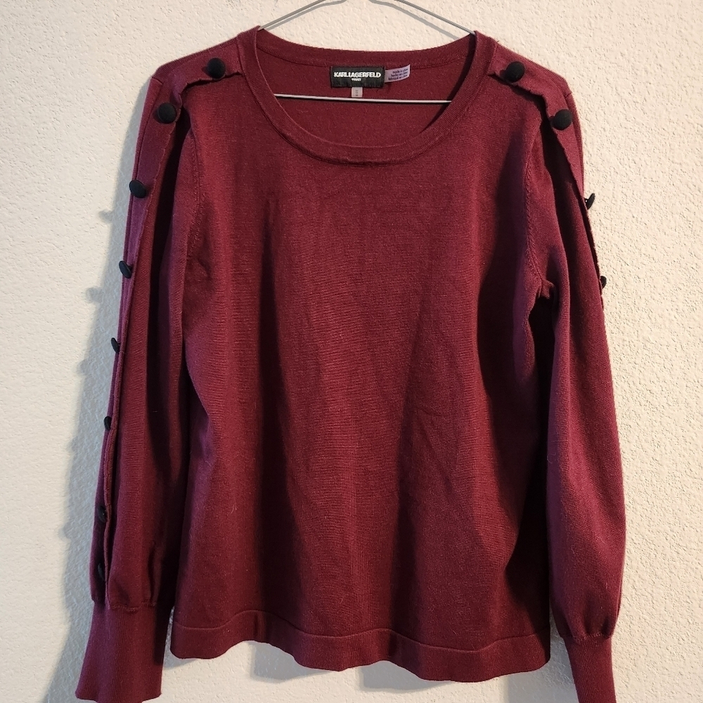 Karl Lagerfeld Women’s Button-Sleeve Sweater in Maroon size medium - Picture 1 of 4